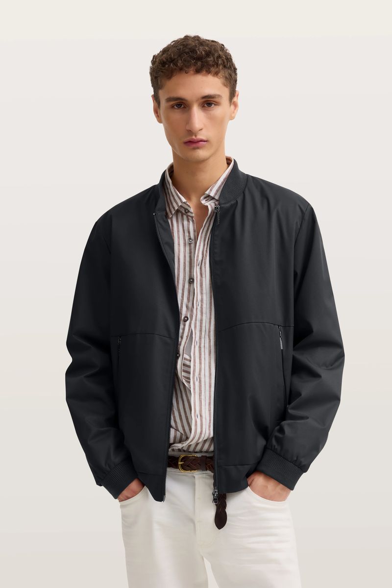 Marinefarbene Blousonjacke mit Collegekragen