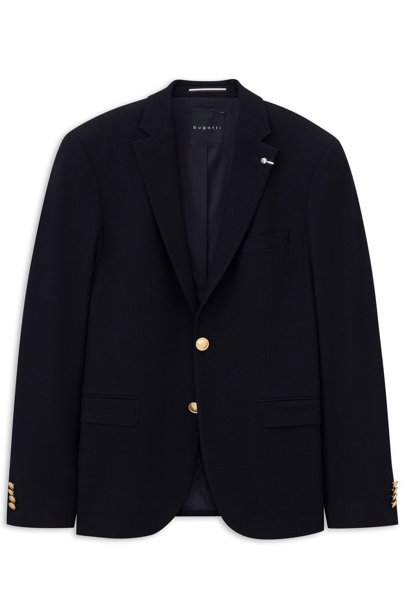 Marineblaues Sakko mit Struktur und goldenen Knöpfen