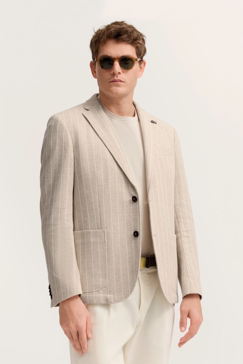 Beige Jersey-Sakko mit Streifen und Reverskragen