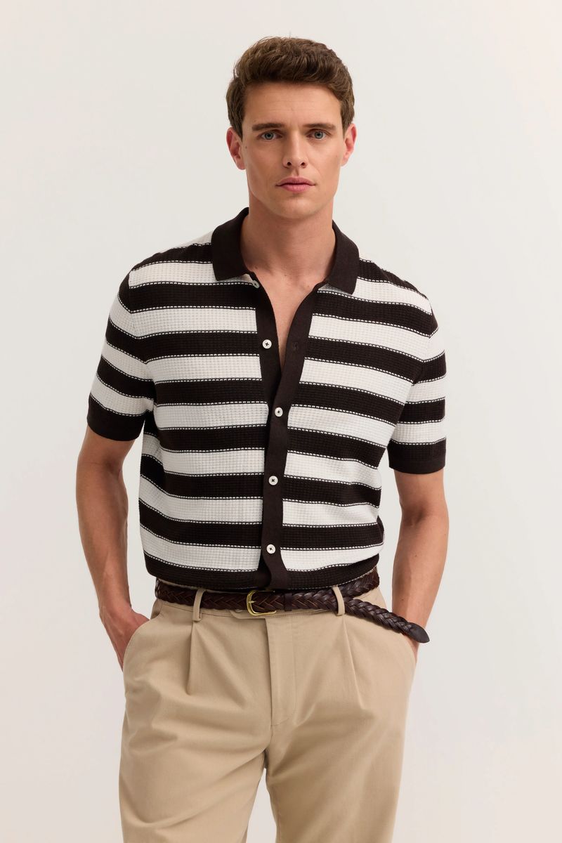 Gestreiftes Kurzarm-Strickpoloshirt