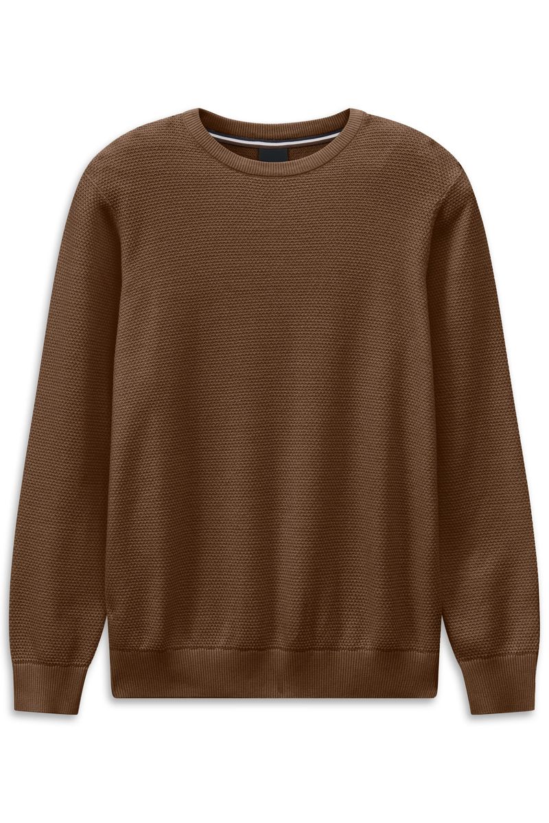 Strukturierter Baumwoll Strick Rundhals Pullover