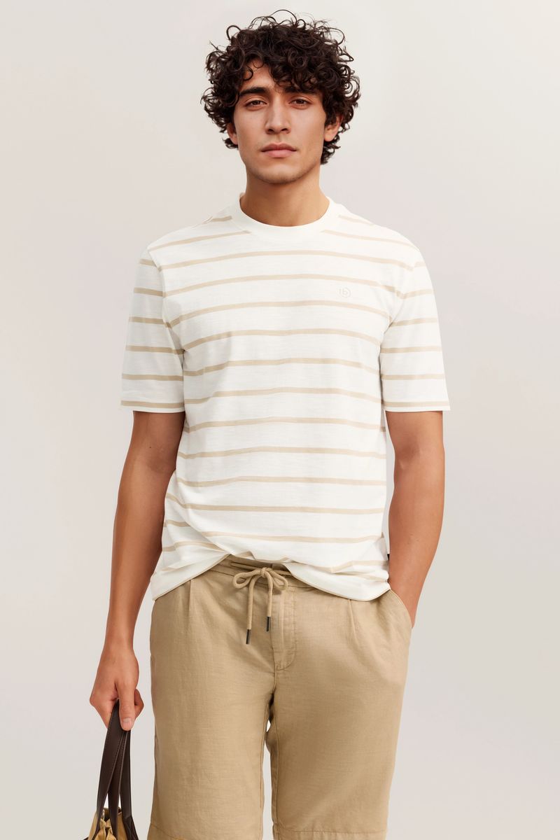 Gestreiftes Baumwoll-T-Shirt mit Rundhalsausschnitt