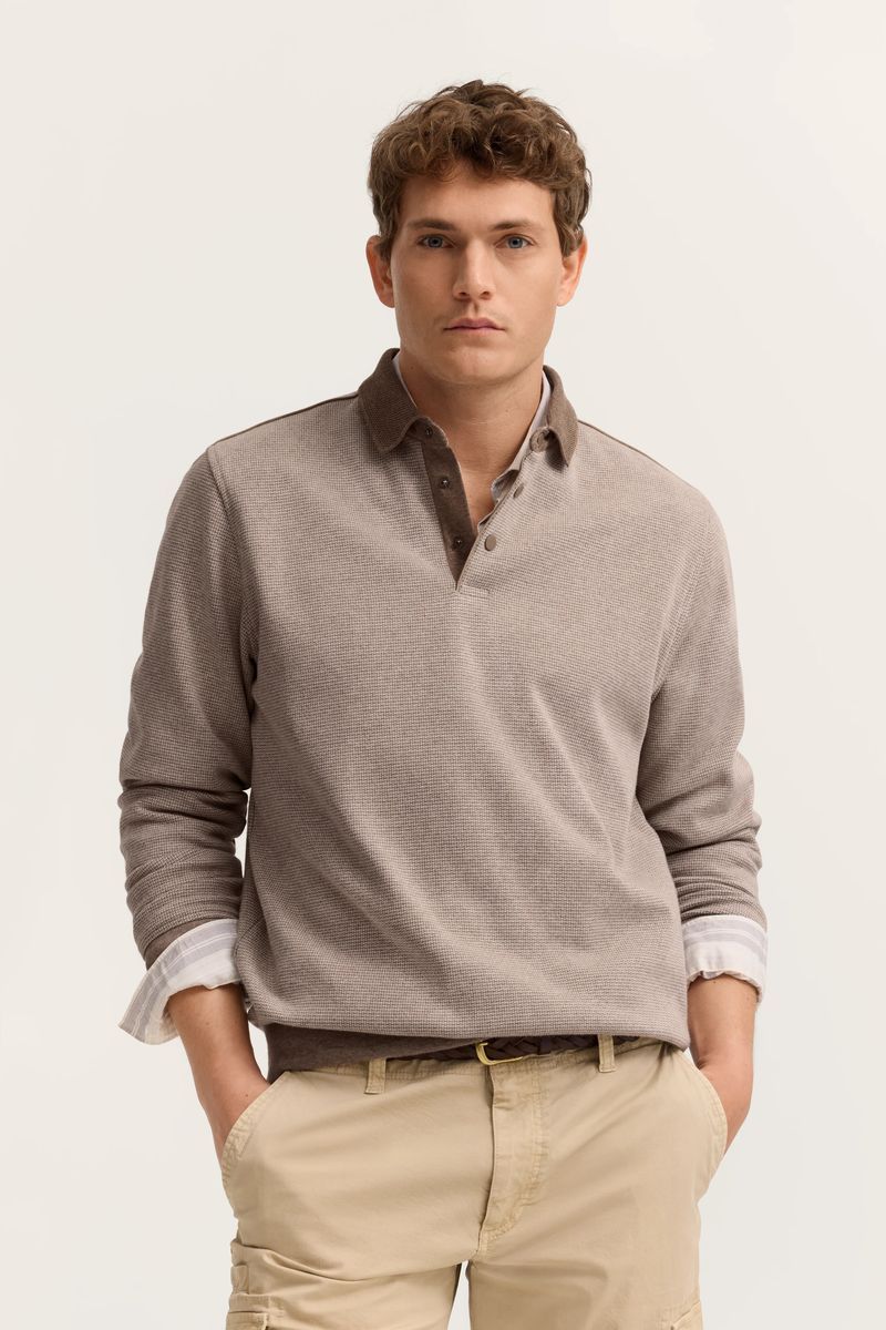 Langarmpolo mit Two-Tone Struktur und Modern Fit