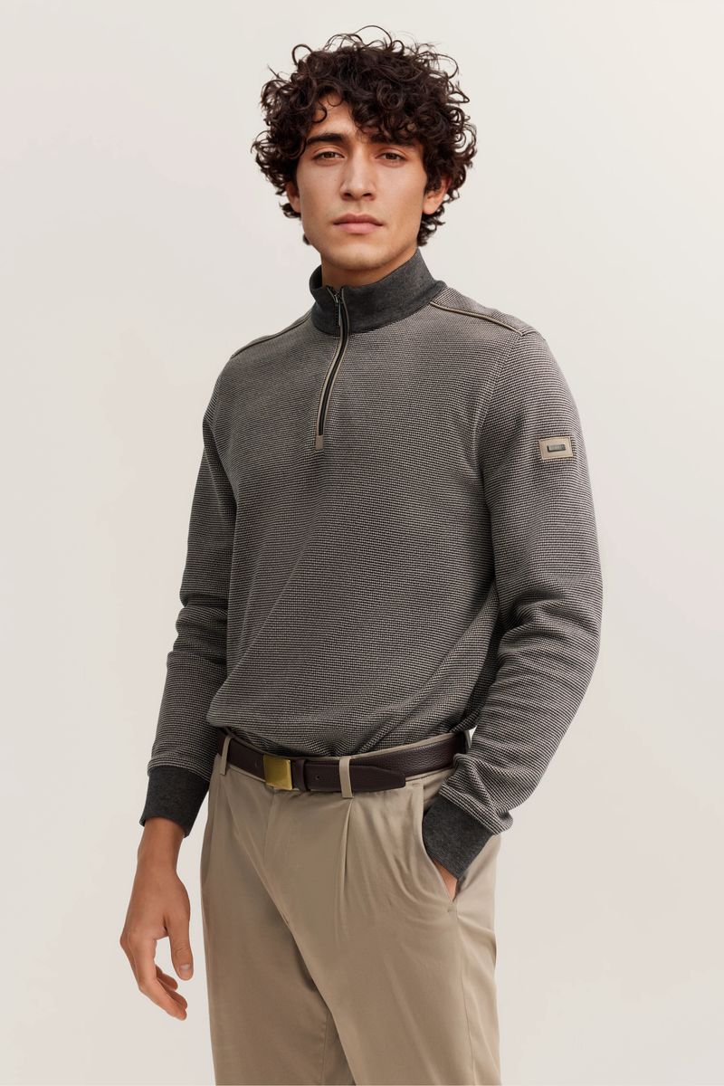 Modern Fit Troyer Sweatshirt mit Halbreißverschluss