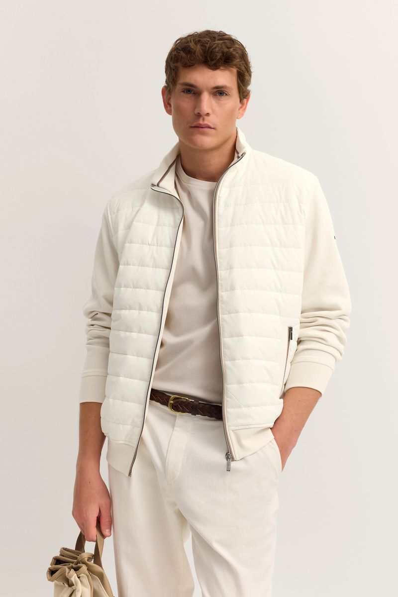 Ecru Sweatjacke mit wattierter Vorderseite und Reißverschluss