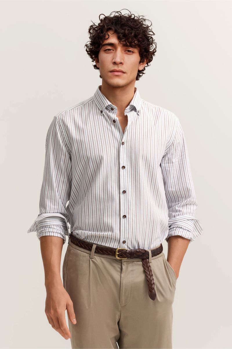 Modern Fit Gestreiftes Freizeit Hemd