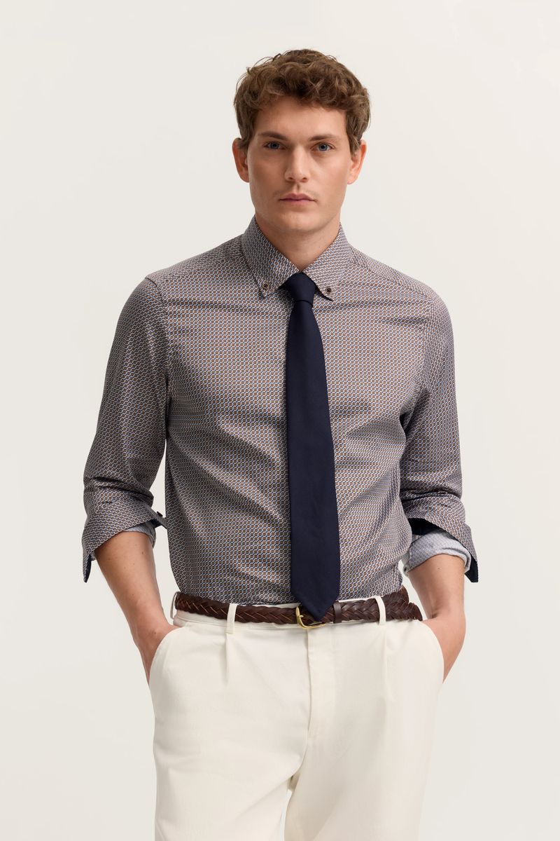 Bedrucktes Baumwollhemd mit Button-Down-Kragen