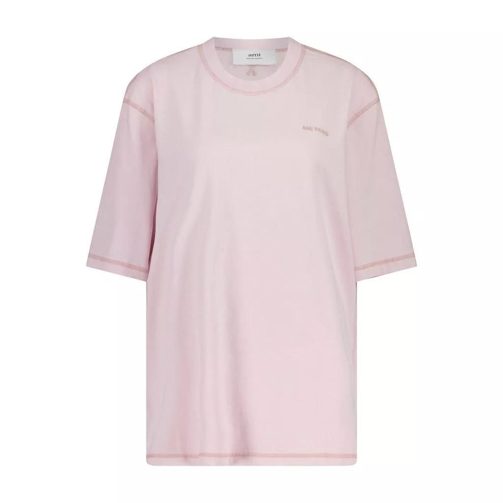 AMI Paris - T-Shirt mit Logo-Stickerei - Größe S - rosa