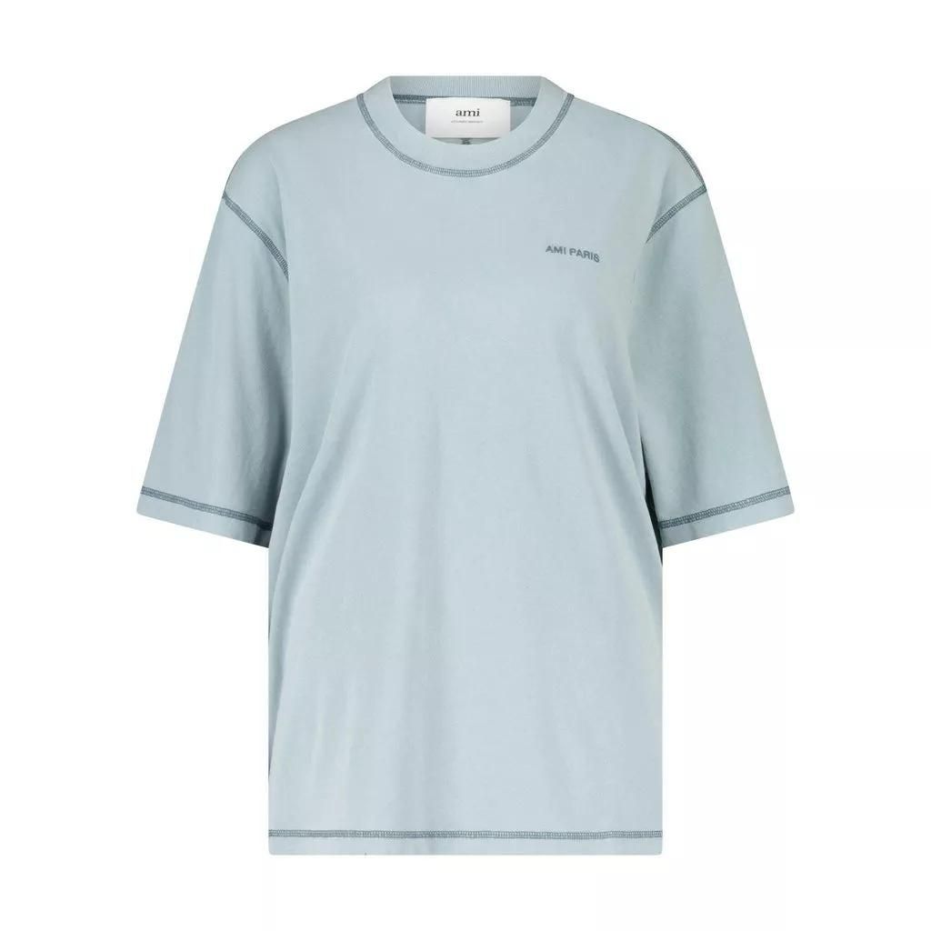 AMI Paris - T-Shirt mit Logo-Stickerei - Größe S - rosa