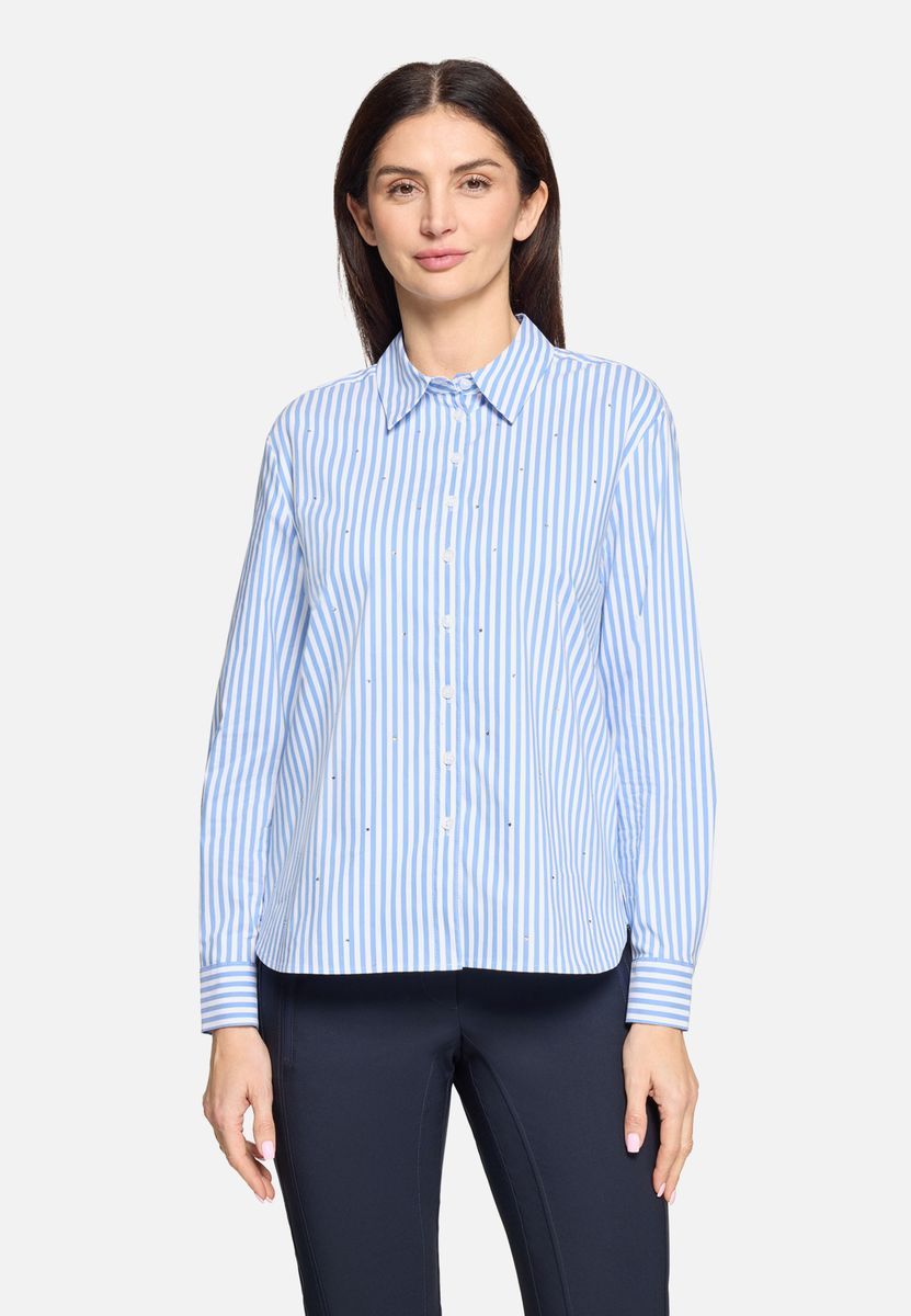 Gestreifte Hemdbluse mit Ziersteinen