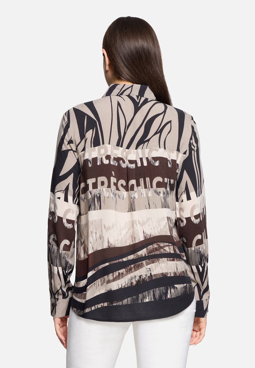 Hemdbluse mit abstraktem Print und Slogan-Ziersteinen