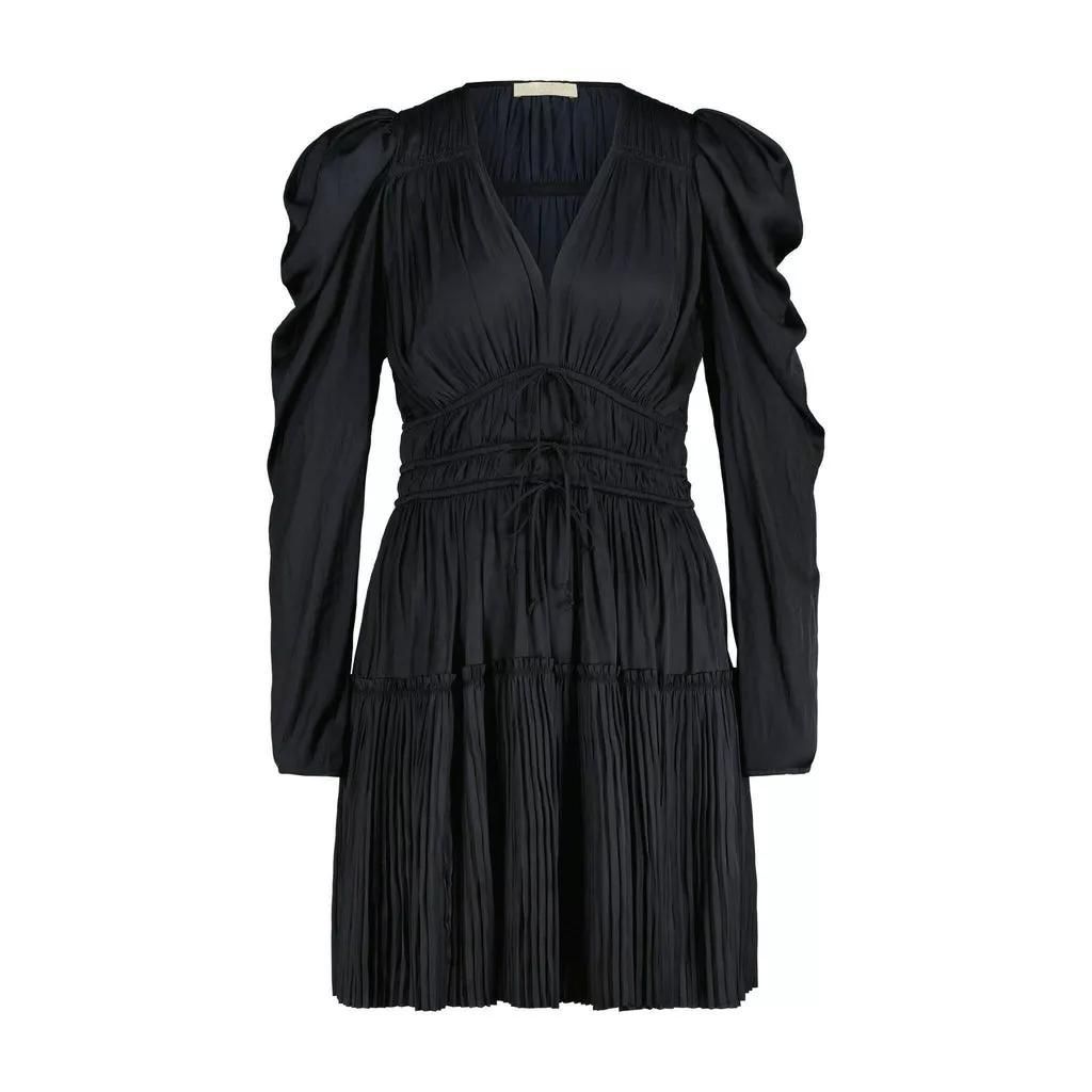 Ulla Johnson - Satinkleid Lu mit Plissee - Größe 34 - black