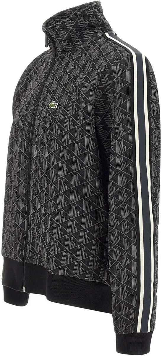 Lacoste - Sweatjacke mit Jacquard-Monogramm und Logo-Detail - Größe 3 - schwarz
