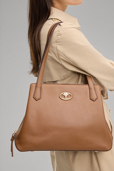 Rahel Dattilo Cognac Braune Leder Shopper Tote Bag mit Logo