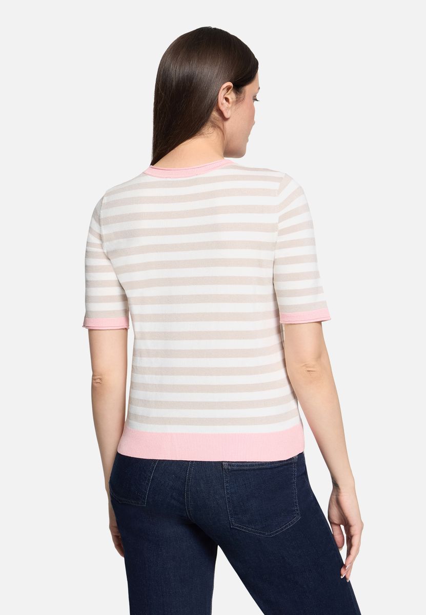 Gestreiftes Strickoberteil mit Kontrastbesatz