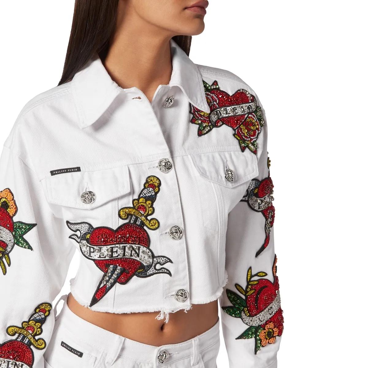 Philipp Plein - Jeansjacke Love Mit Schmucksteinen - Größe L - weiß