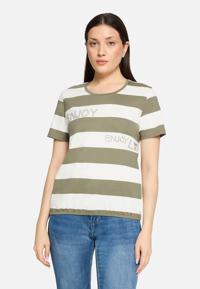 Gestreiftes T-Shirt mit Strassdetails