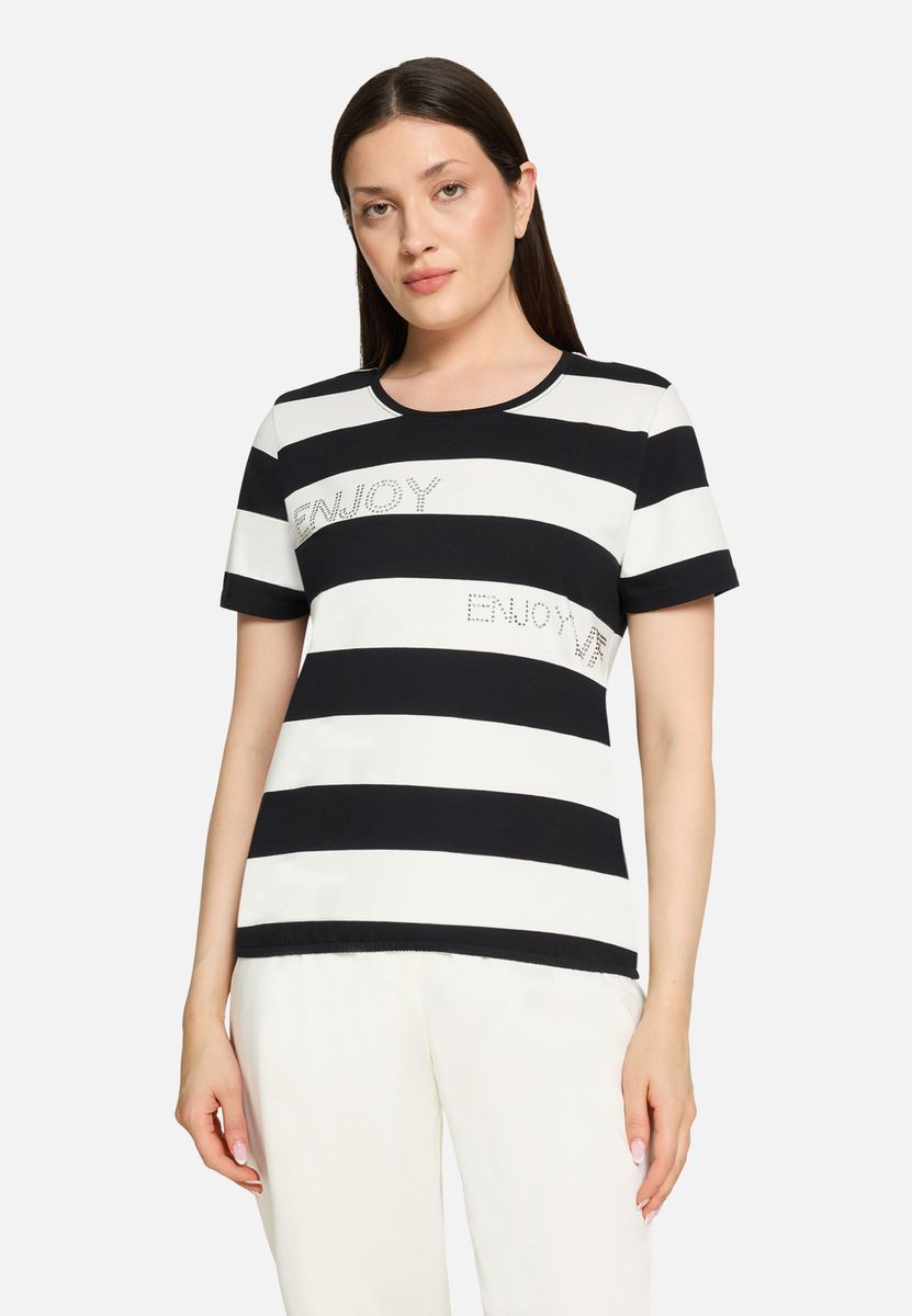 Gestreiftes T-Shirt mit Strassdetails