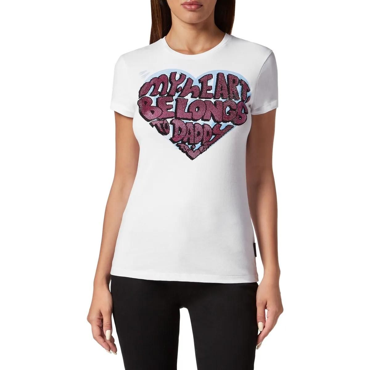 Philipp Plein - T-Shirt Slim Fit Mit Schmucksteinen - Größe L - weiß