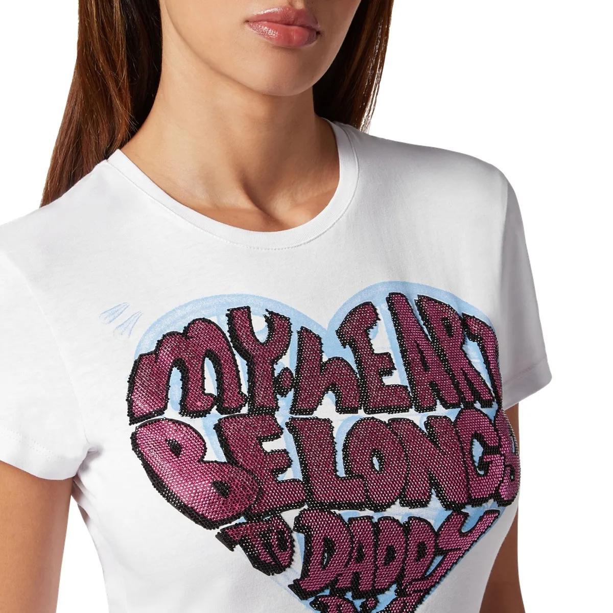 Philipp Plein - T-Shirt Slim Fit Mit Schmucksteinen - Größe L - weiß