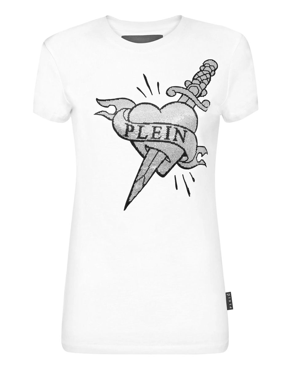 Philipp Plein - T-Shirt Slim Fit Love Mit Schmucksteinen - Größe L - weiß