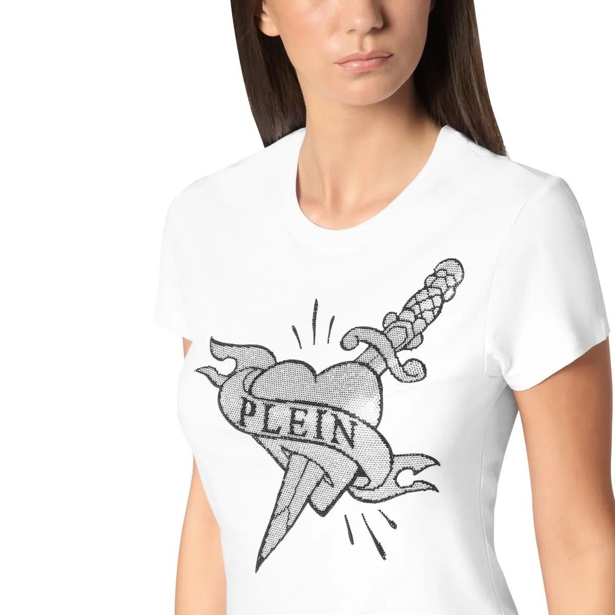 Philipp Plein - T-Shirt Slim Fit Love Mit Schmucksteinen - Größe L - weiß