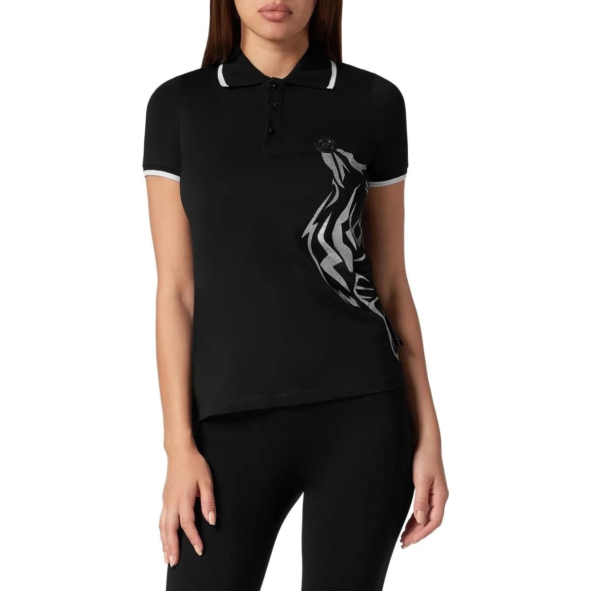 Plein Sport - Poloshirt Ss Glitter - Größe M - schwarz