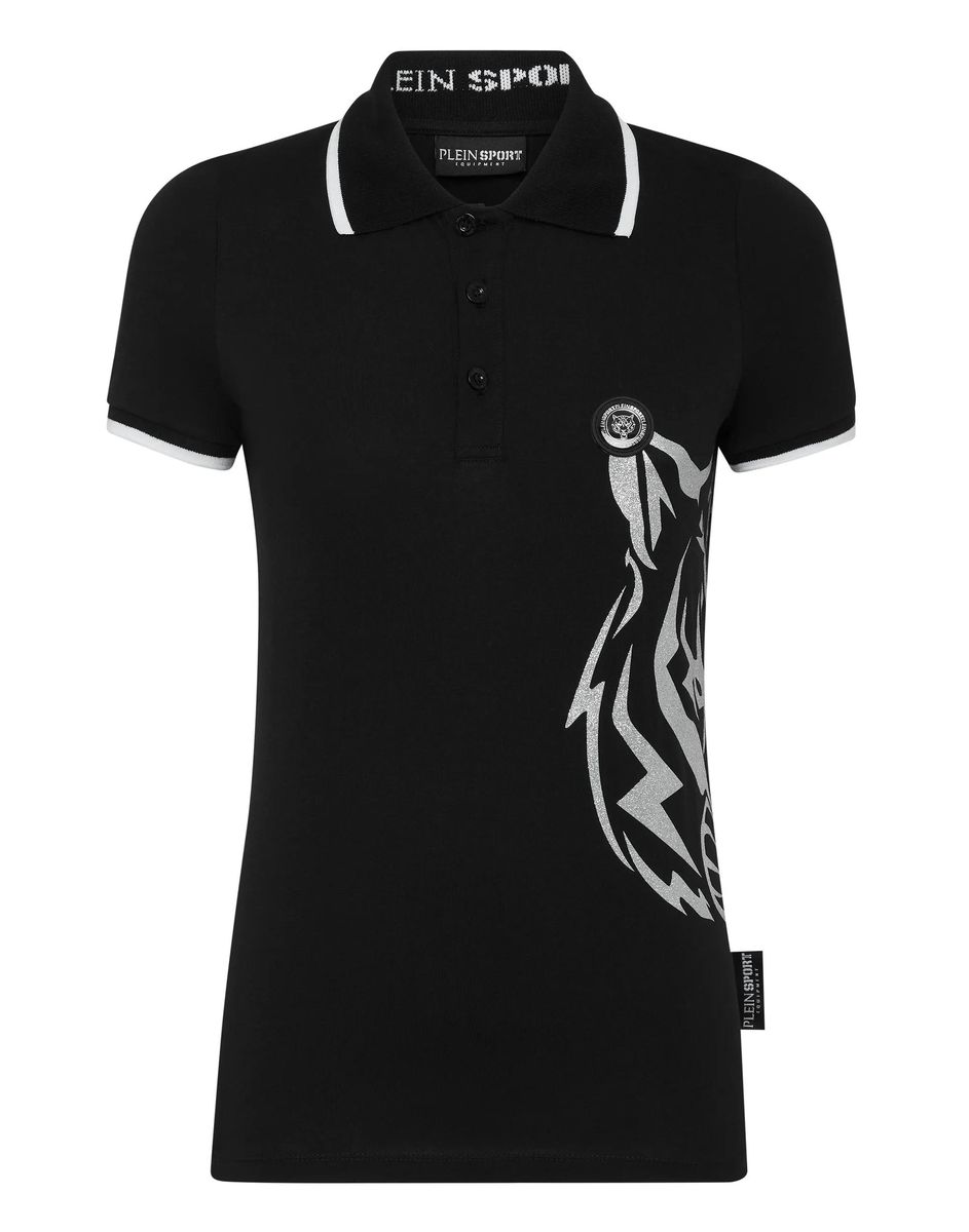 Plein Sport - Poloshirt Ss Glitter - Größe M - schwarz