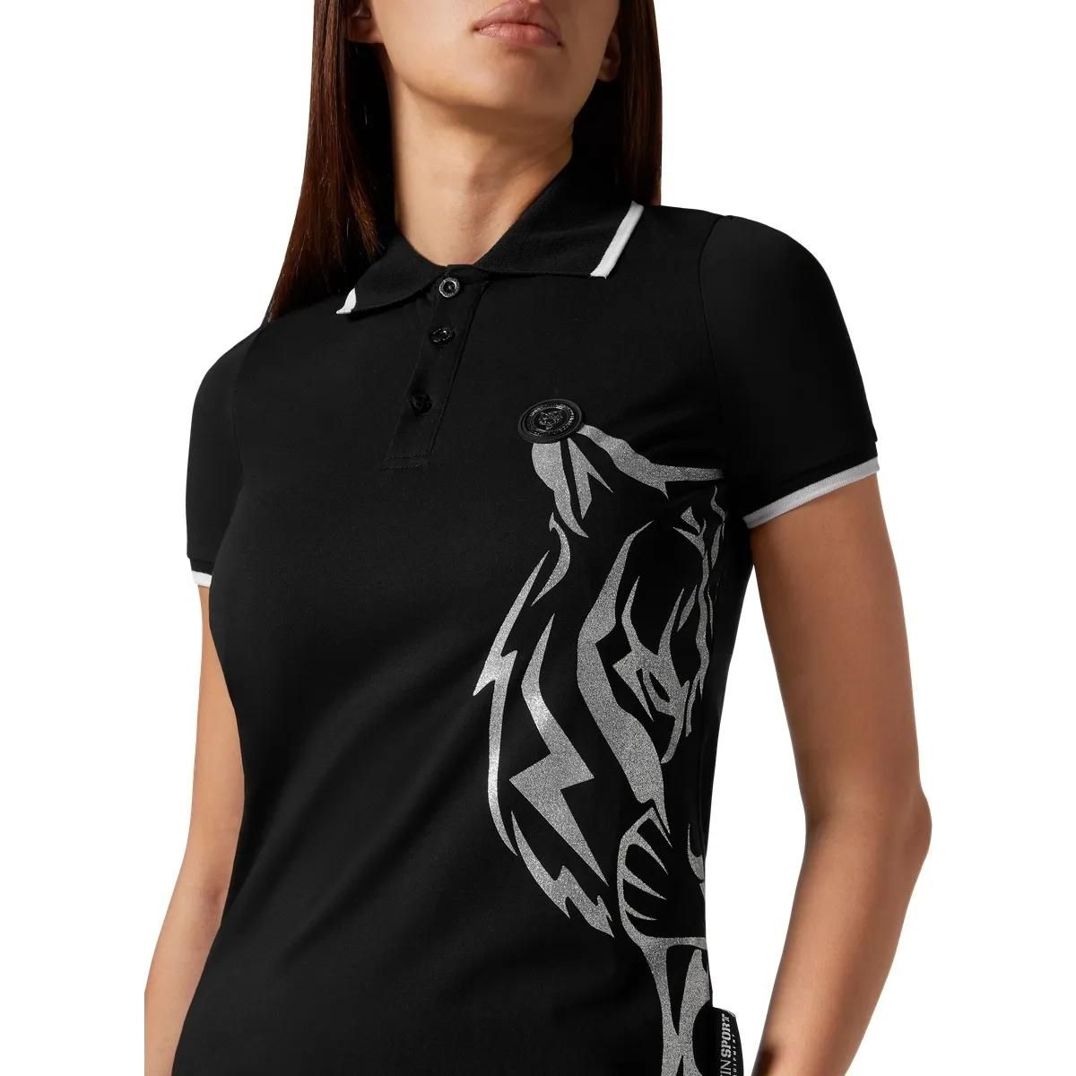 Plein Sport - Poloshirt Ss Glitter - Größe M - schwarz