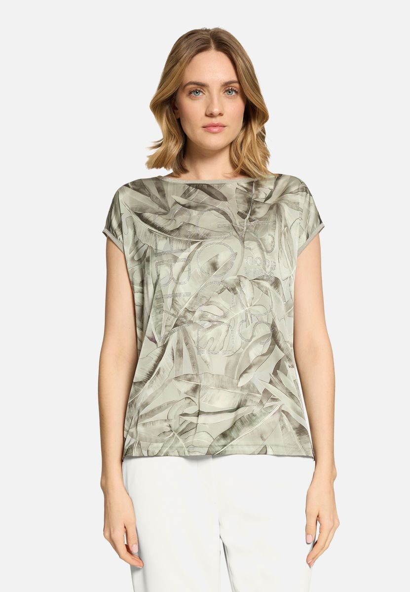 Blusenshirt mit Blätterdruck und Relaxed Fit