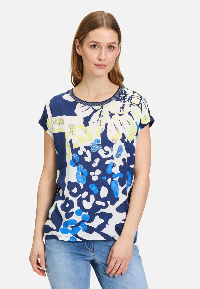 Blusenshirt mit Blätterdruck und Relaxed Fit