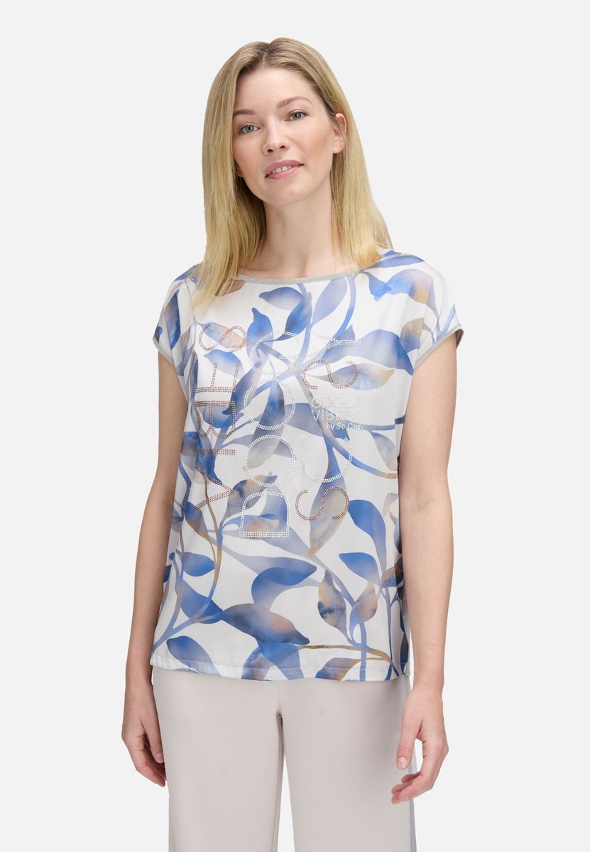 Blusenshirt mit Blätterdruck und Relaxed Fit
