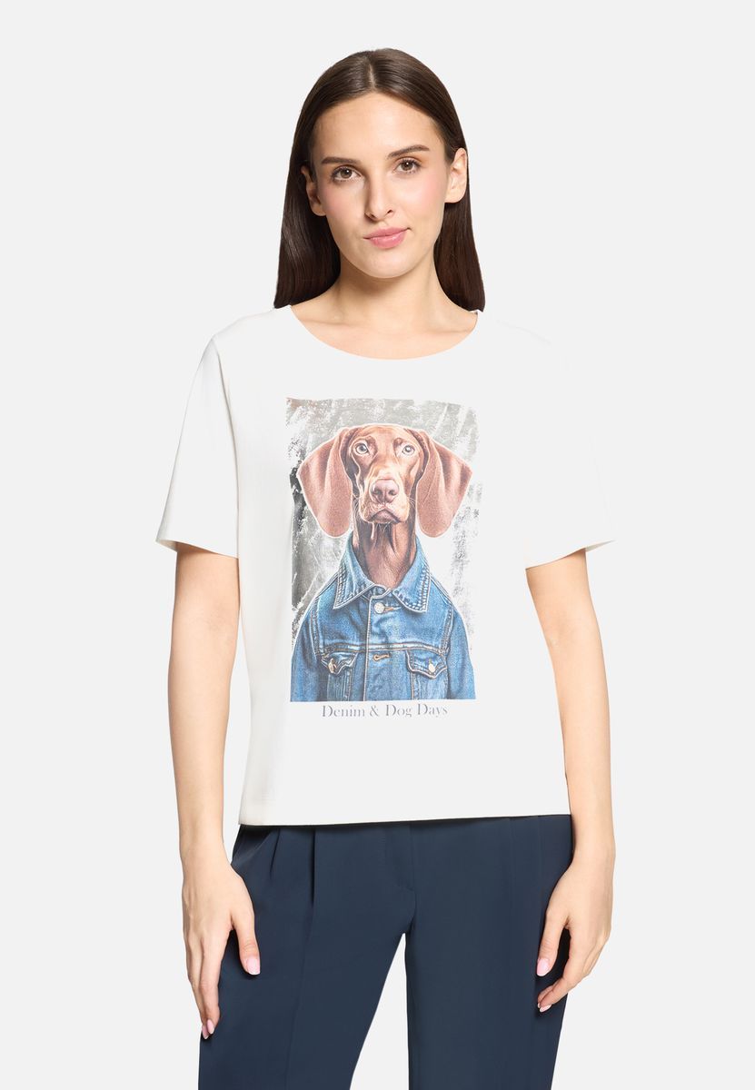 Lässiges Baumwoll-T-Shirt mit Hunde-Print