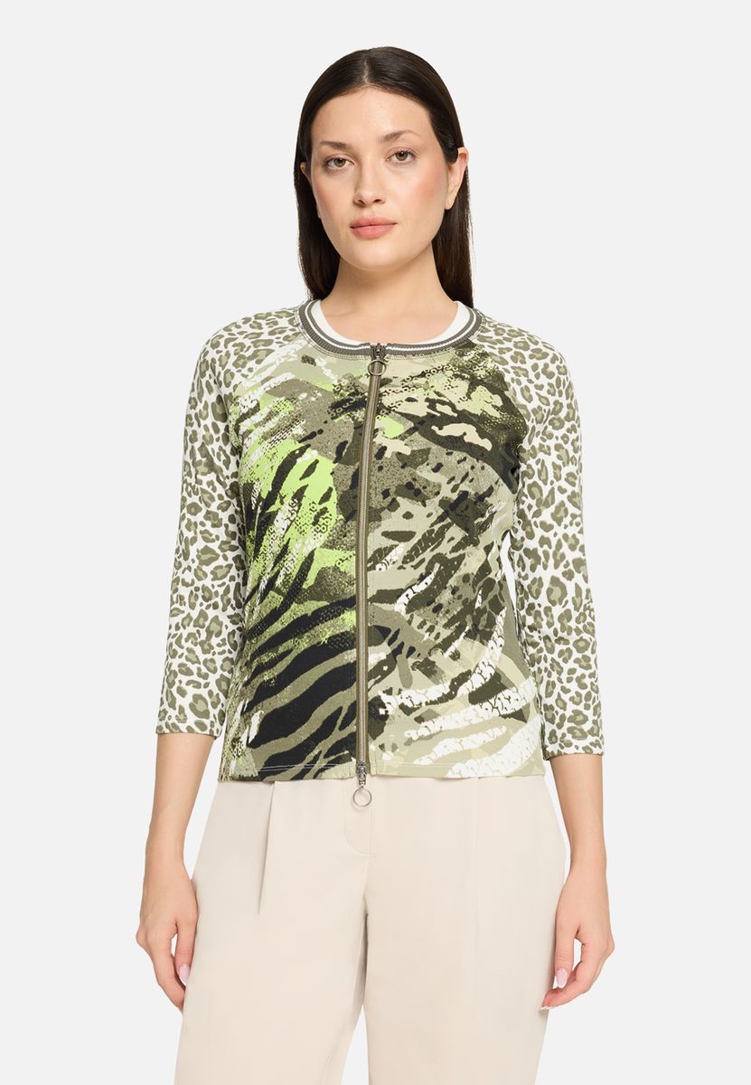 Strickjacke mit Reißverschluss und Print