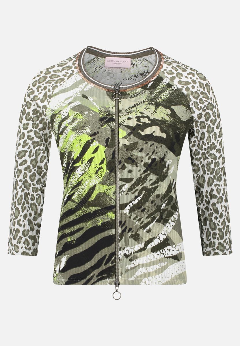 Strickjacke mit Reißverschluss und Print