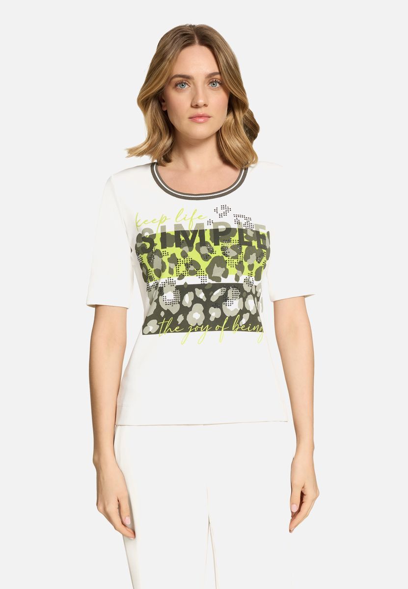 Basic Shirt mit geripptem Grafikdruck