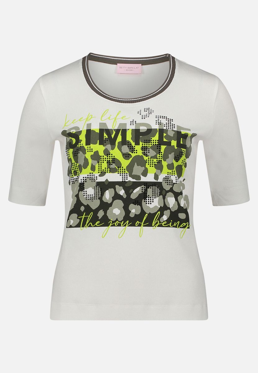 Basic Shirt mit geripptem Grafikdruck