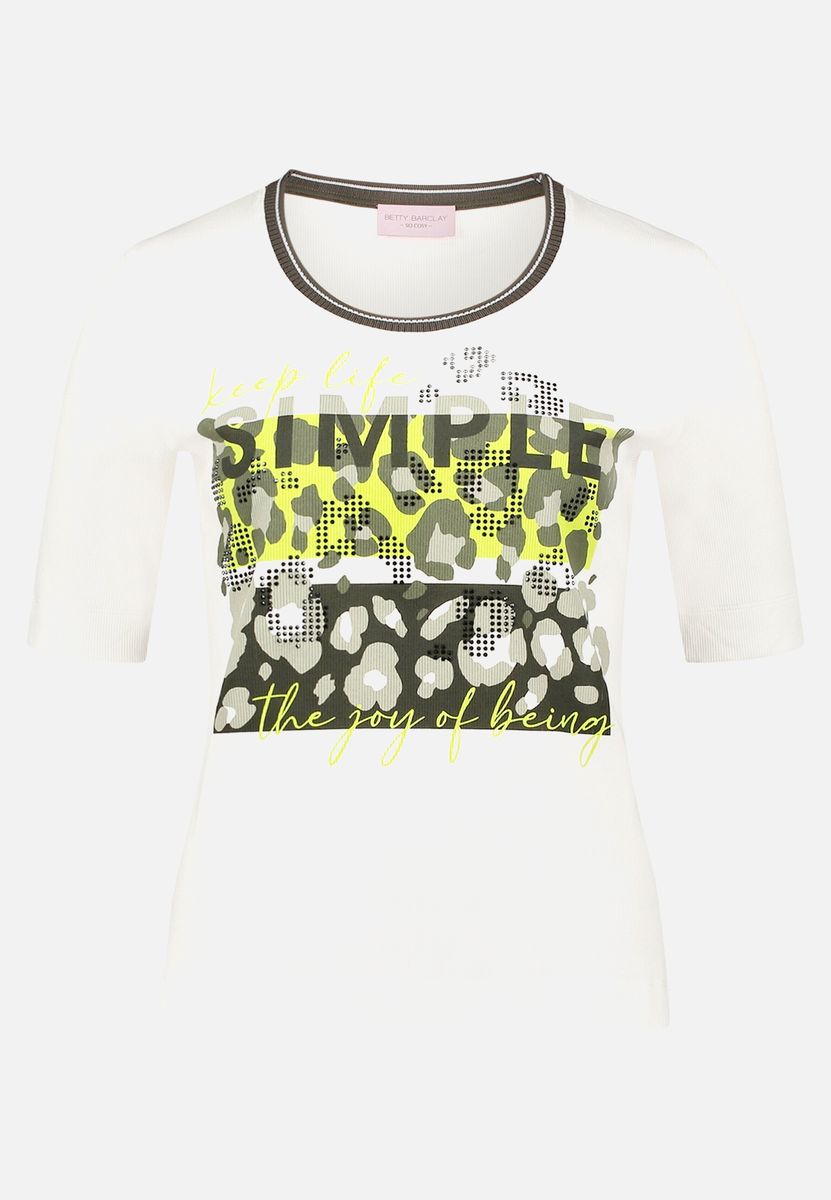 Basic Shirt mit geripptem Grafikdruck