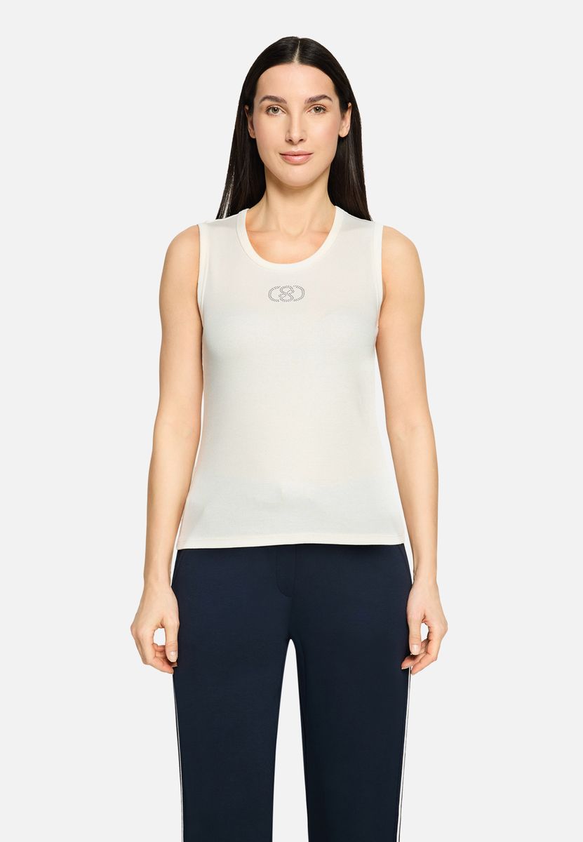 Ärmelloses Rippstricktop mit Strasssteinen