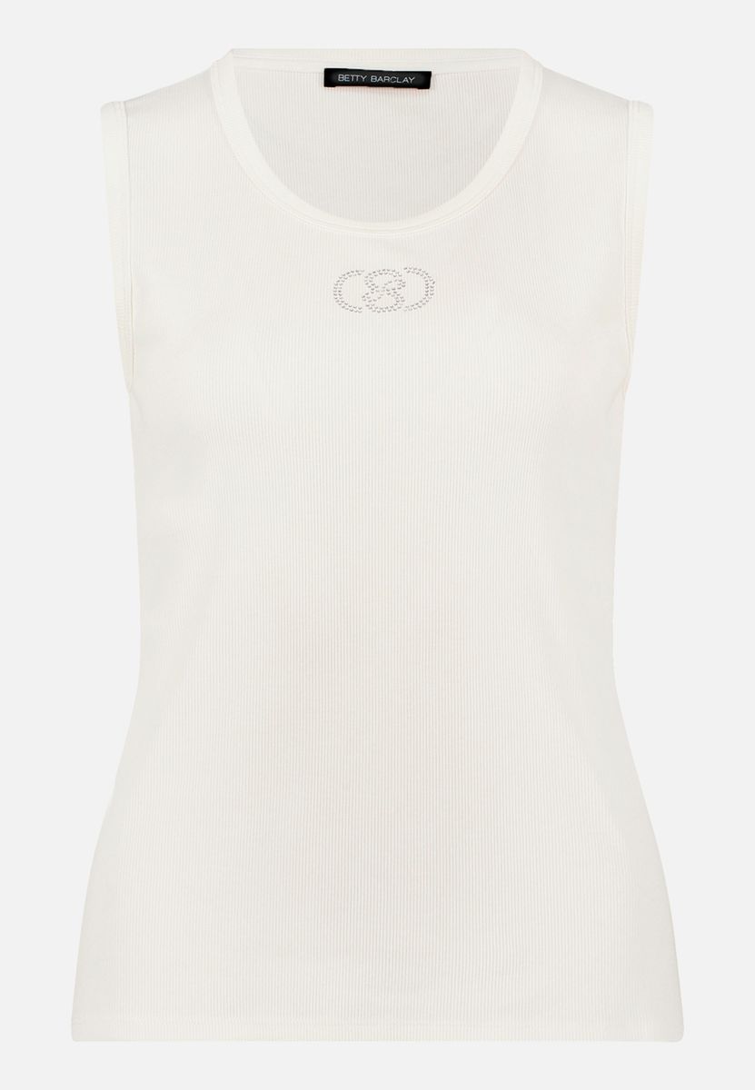 Ärmelloses Rippstricktop mit Strasssteinen