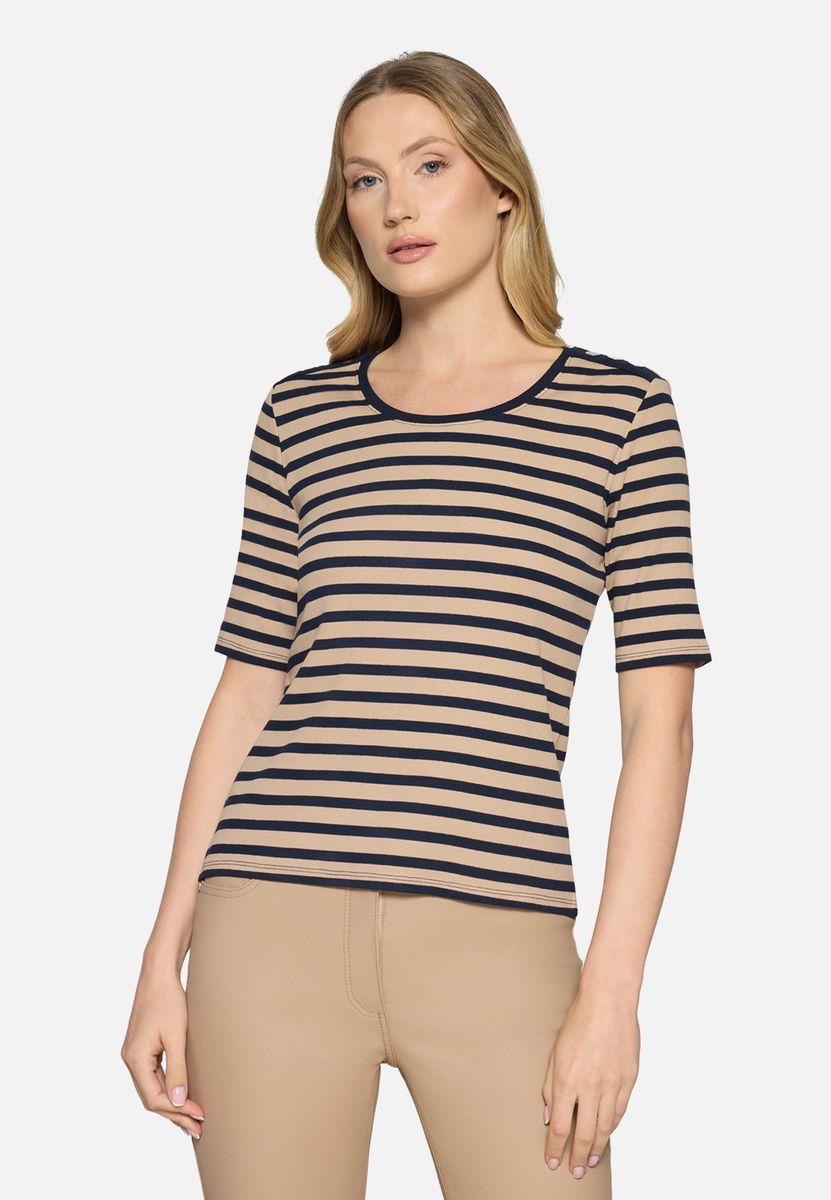 Floral gestreiftes geripptes Strick-T-Shirt