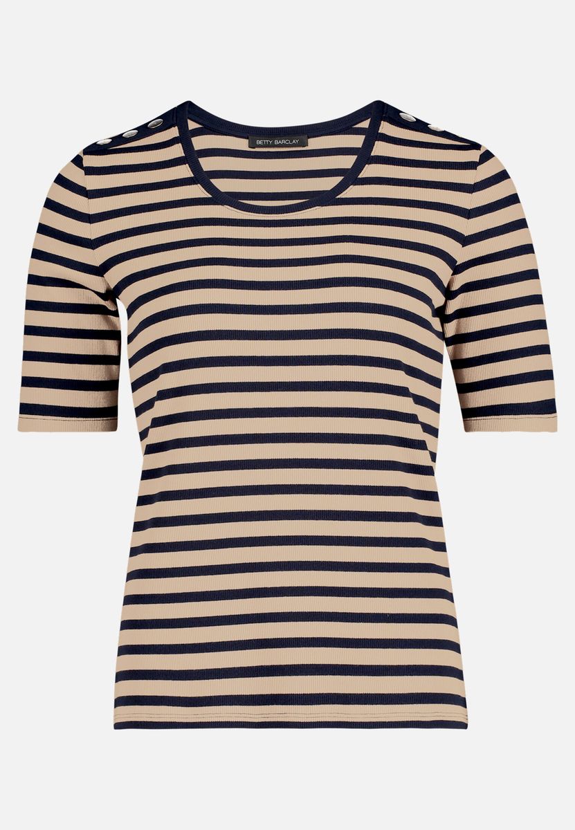 Floral gestreiftes geripptes Strick-T-Shirt