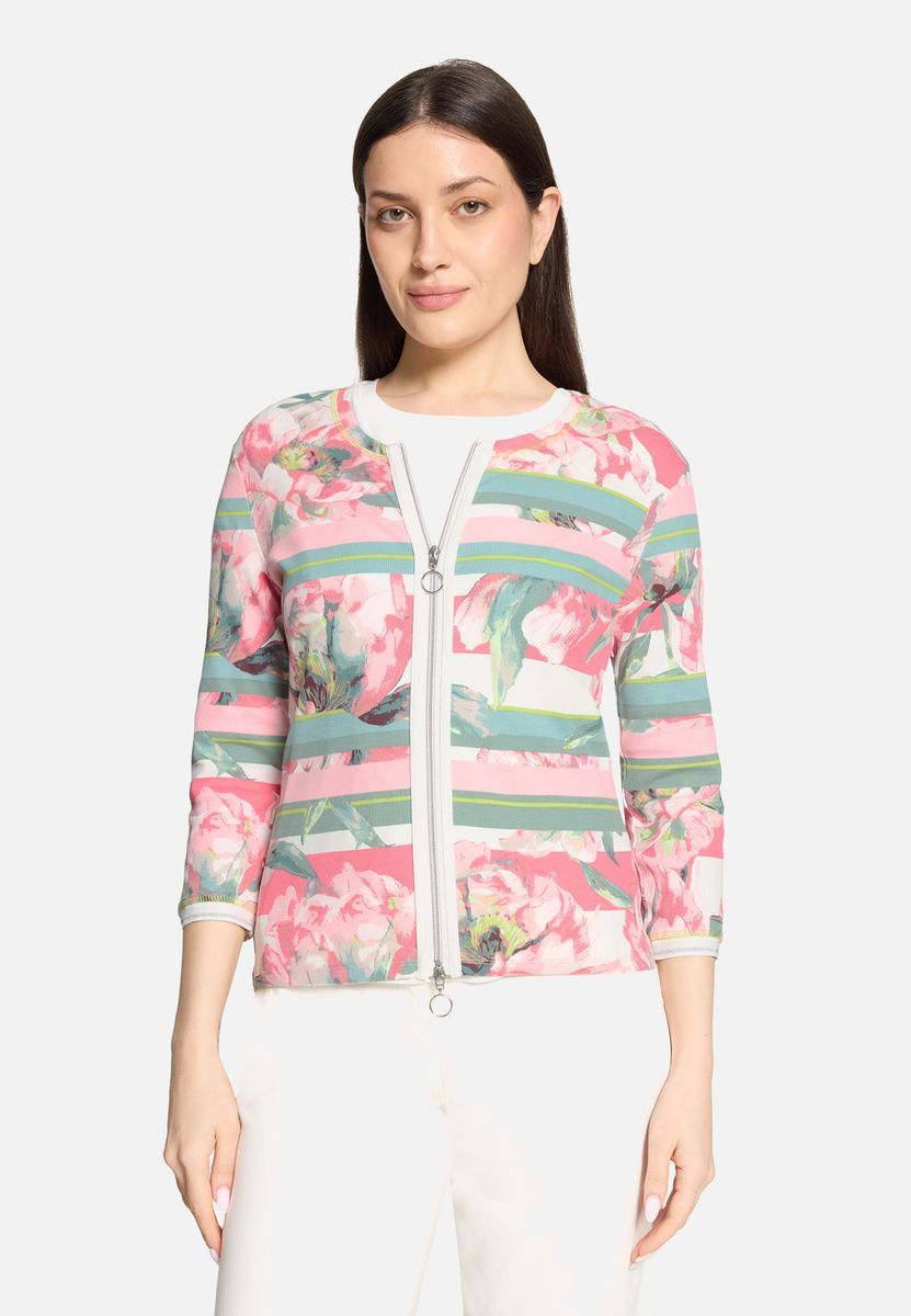 Strickjacke mit Blumenmuster und Streifen