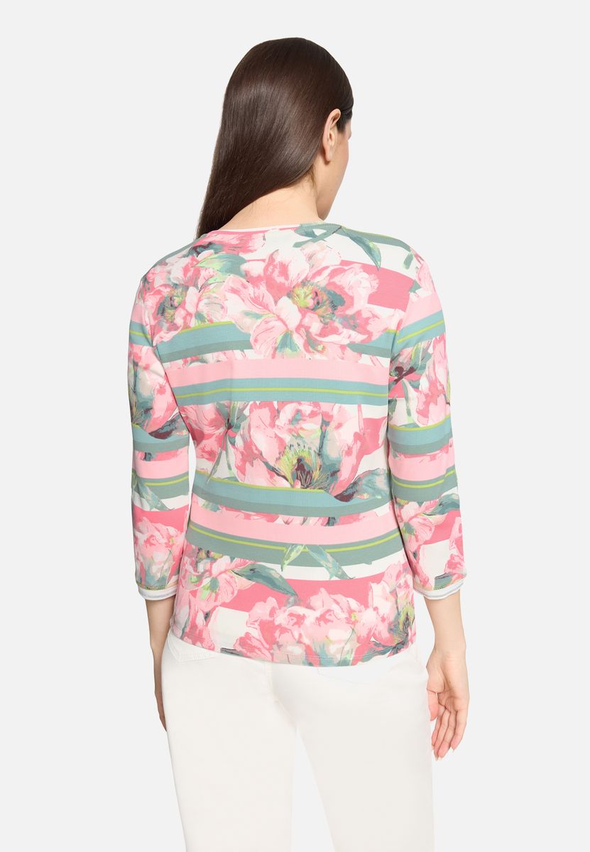 Florale Ripp-Shirtjacke mit Reißverschluss