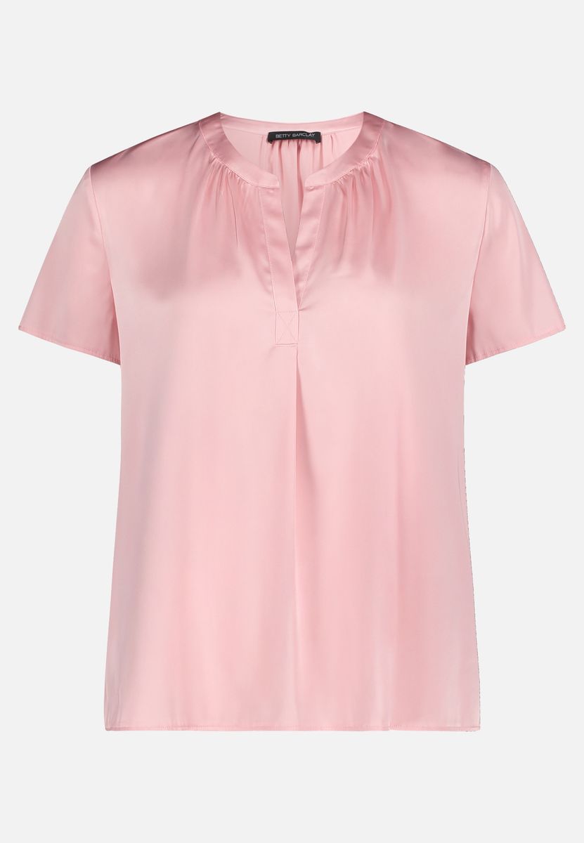 Kurzärmelige Satinbluse mit V-Ausschnitt