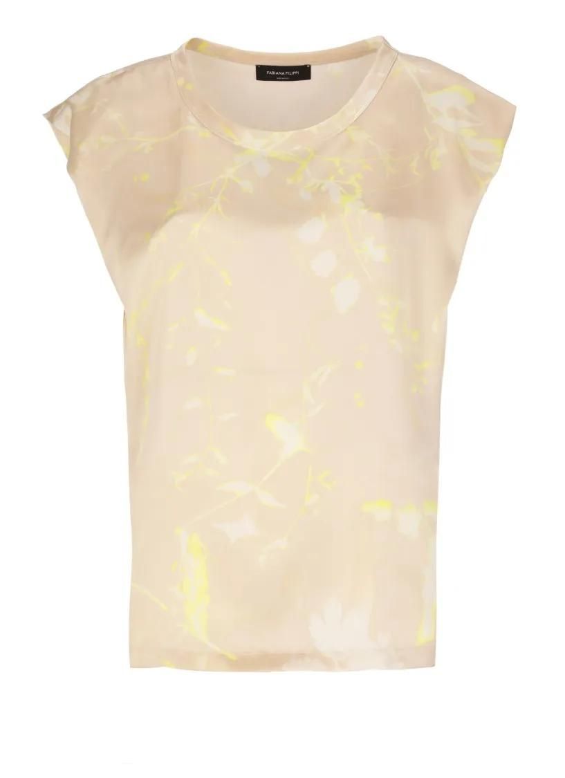 Fabiana Filippi - Sleeveless Silk Top With All-Over Contrasting Colo - Größe 42 - beige