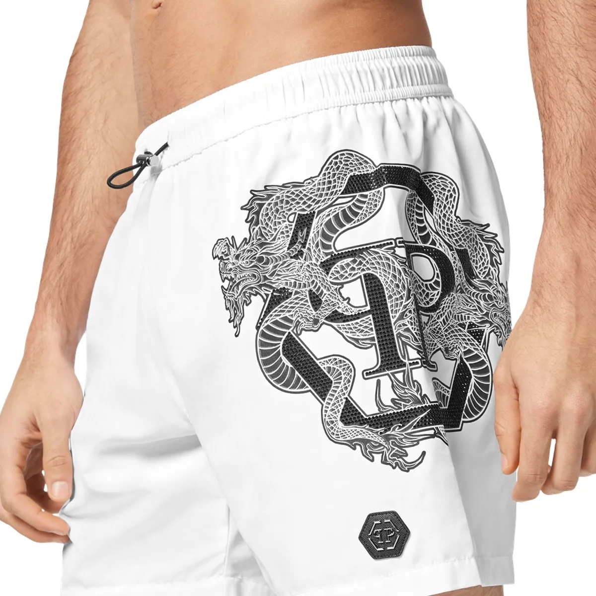 Philipp Plein - Badehose Dragon - Größe M - weiß