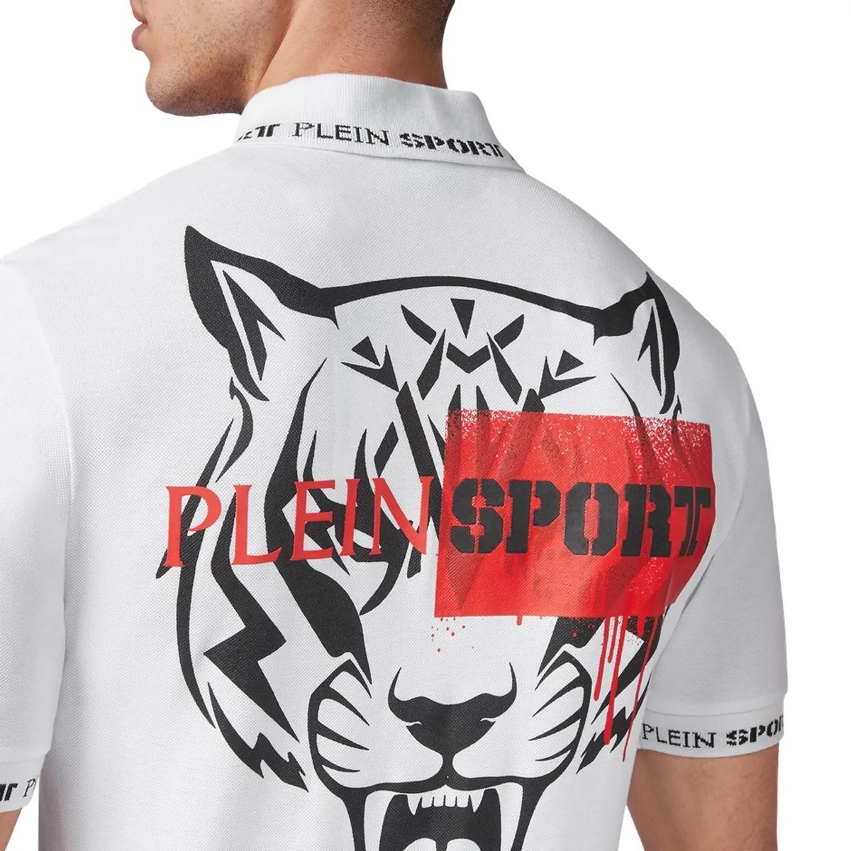 Plein Sport - Poloshirt Tiger - Größe M - weiß