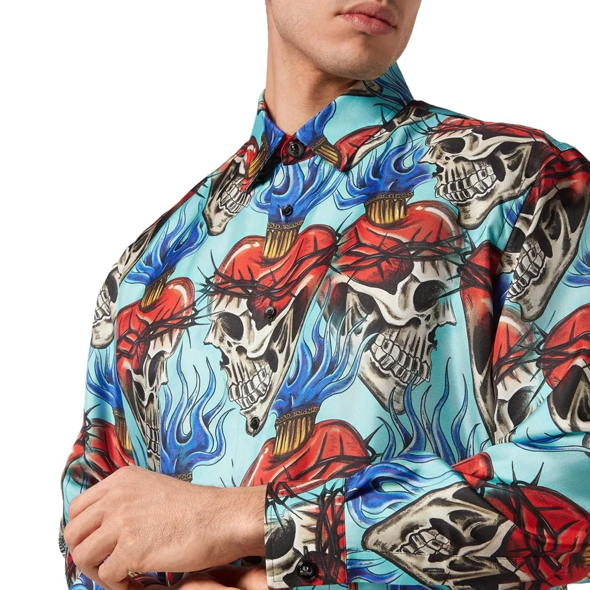 Philipp Plein - Hemd Tattoo - Größe 3XL - blau