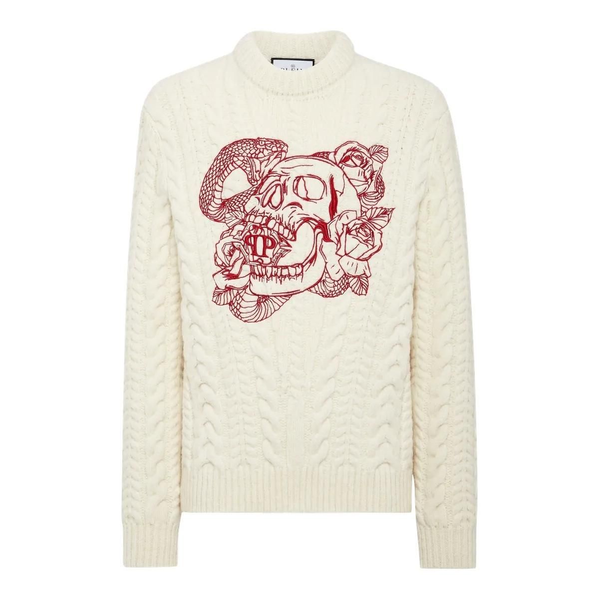 Philipp Plein - Rundhalspullover Skull - Größe 3XL - weiß